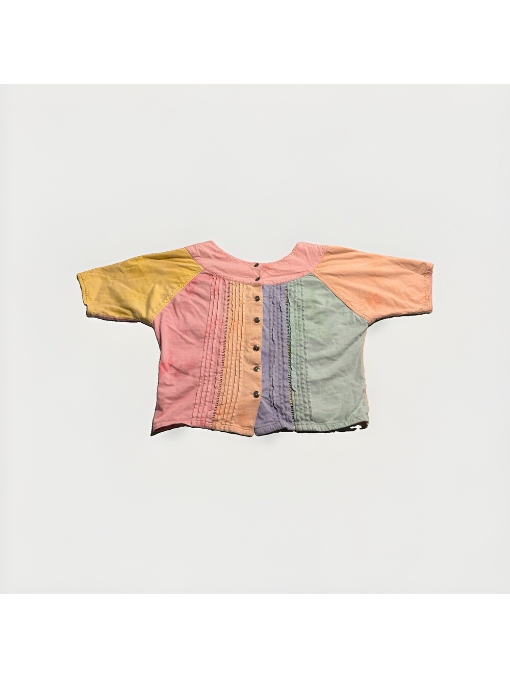 Vintage 90s Together Patchwork Blouse Womens Medium pastel Short Sleeve Shirt